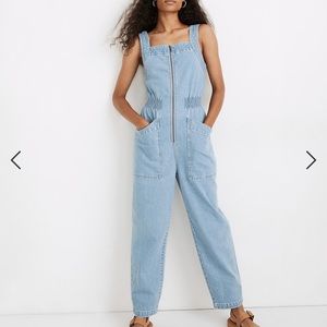 Madewell Zip Smock-Waist Jumpsuit in Baisley Wash